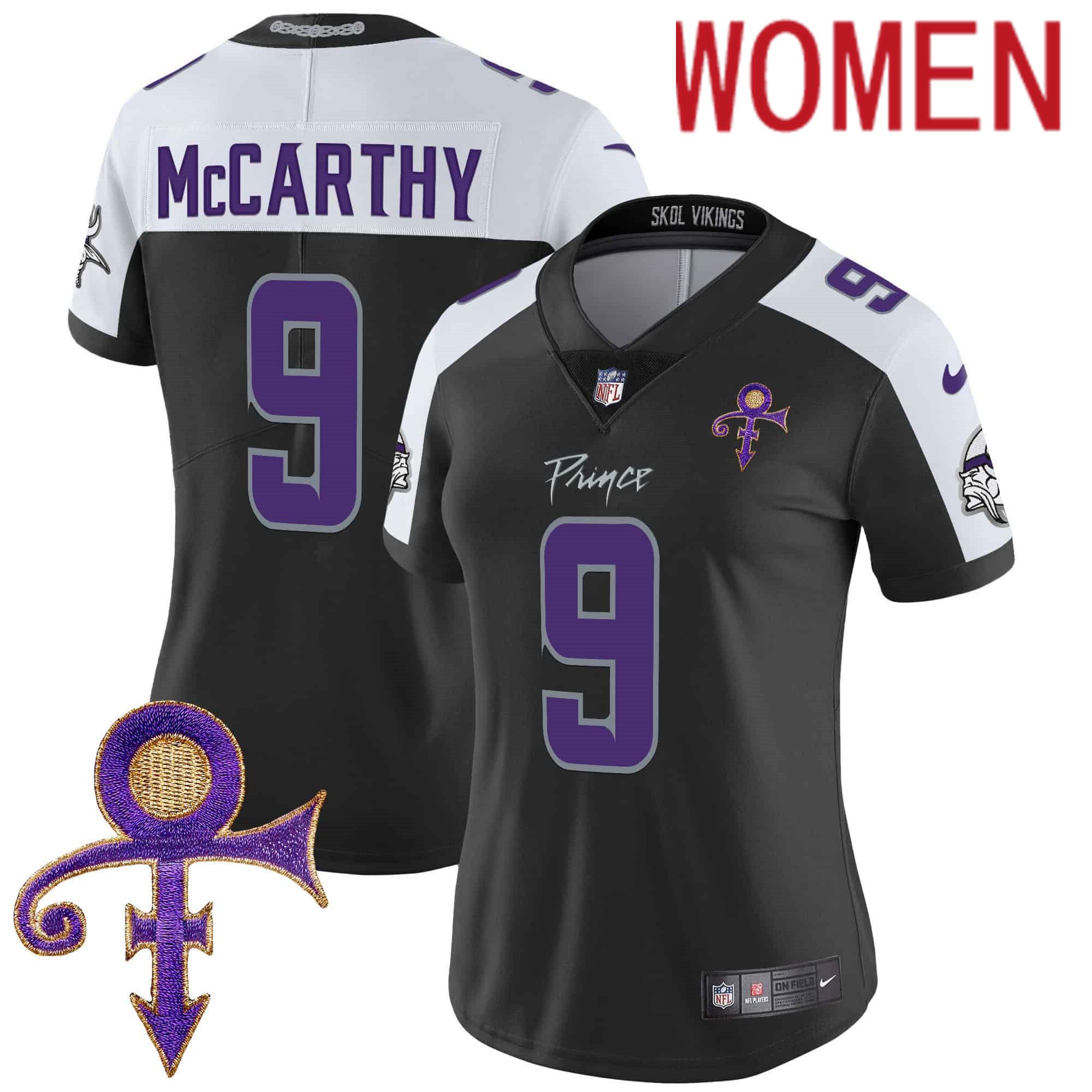 Women Minnesota Vikings 9 Mccarthy Black 2024 Nike Prince Vapor Limited NFL Jersey